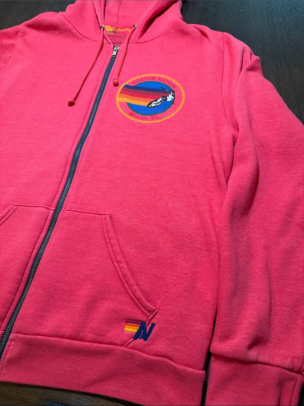 Aviator Nation Heather Red Zip Hoodie with Rainbow Sleeve Logo XL - Picture 2 of 6